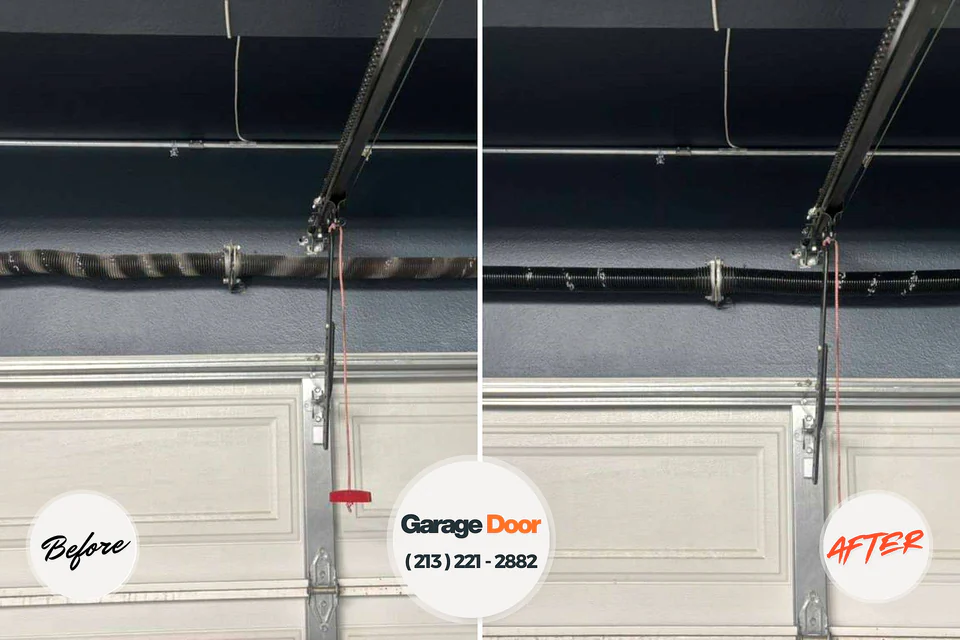 Before and after: garage door repair Oak Hills Place, LA